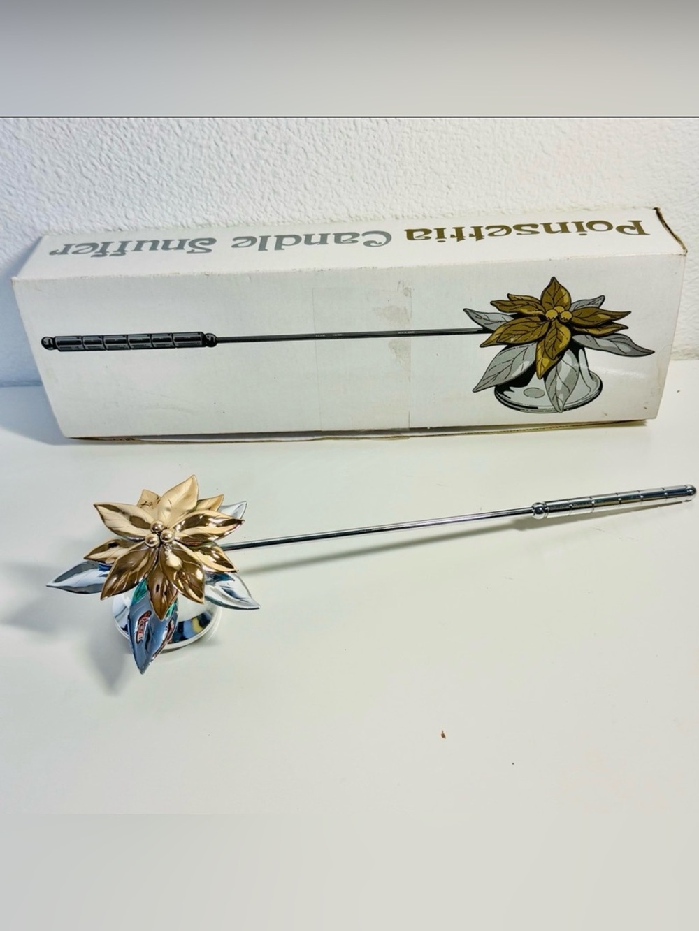 NWT Vintage Dept 56 Poinsettia Candle Snuffer  Silver Gold Tone #8019-5 NOS